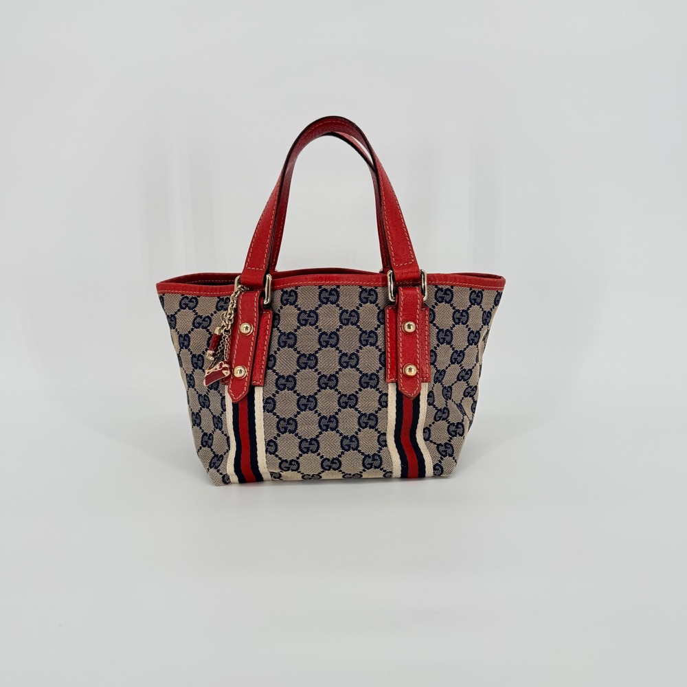Gucci Jolicoeur Mini Tote Bag Small Red GG Monogram Canvas Web Stripe Luxury